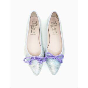 Bisue Ballerinas Iridescent Snakeskin Pointed Toe Flats Purple Bow Womens EU 37